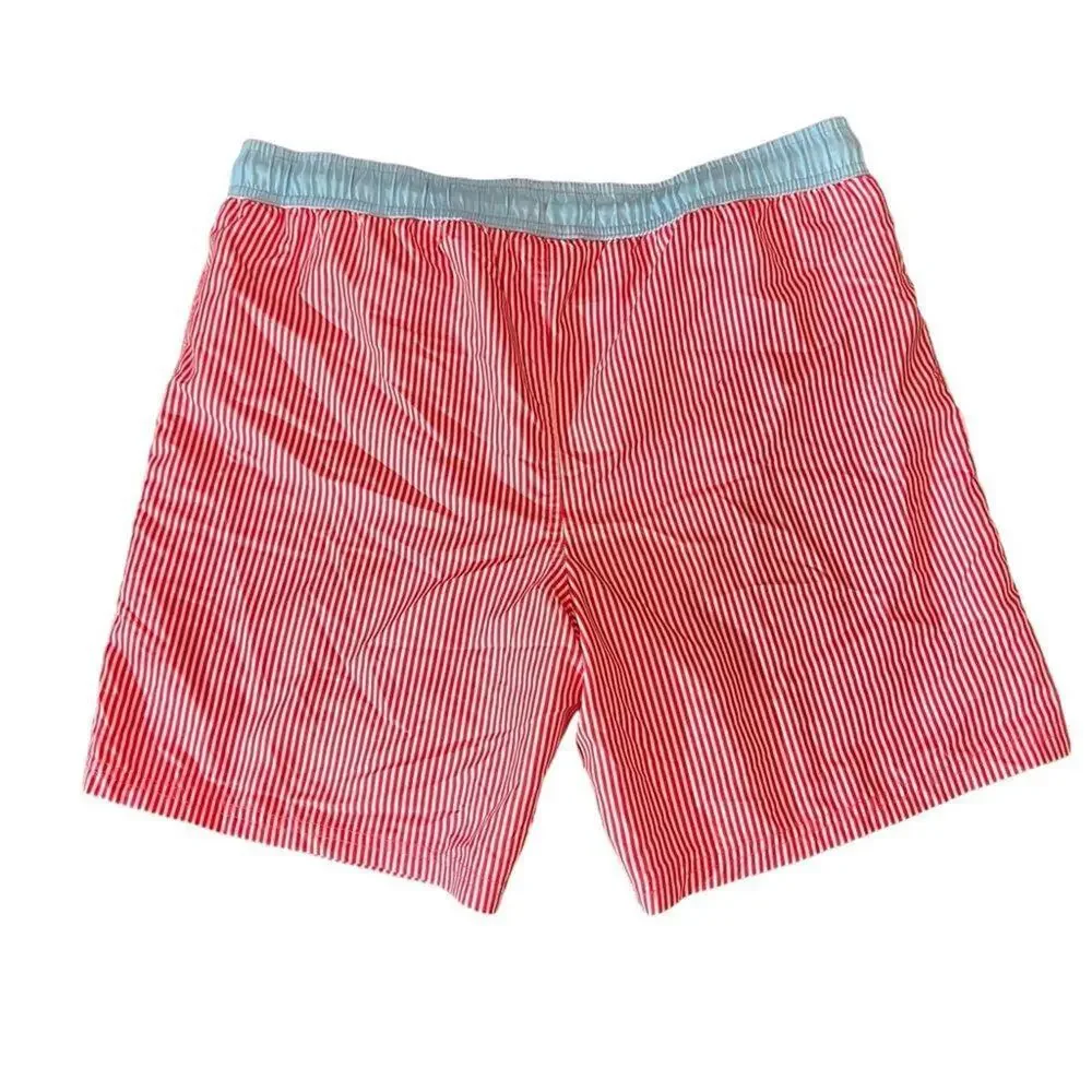 PGA TOUR Mens Board Shorts Swim Trunks Size Large Red White Stripe Blue Waist‎